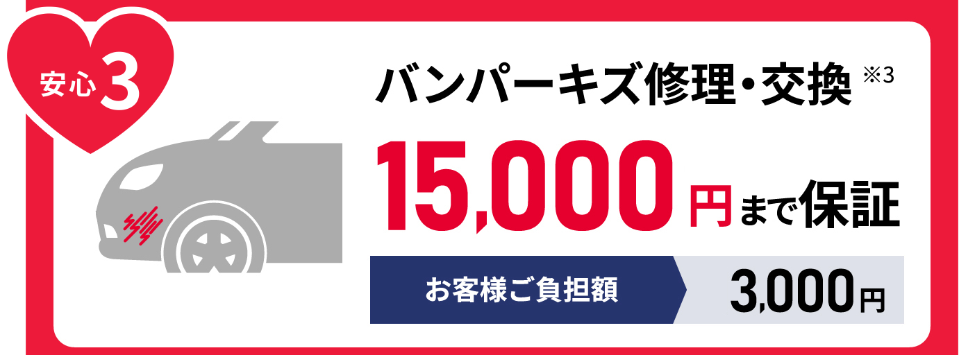 安心3 バンパーキズ修理・交換 15,000円まで保証 お客様ご負担額3,000円