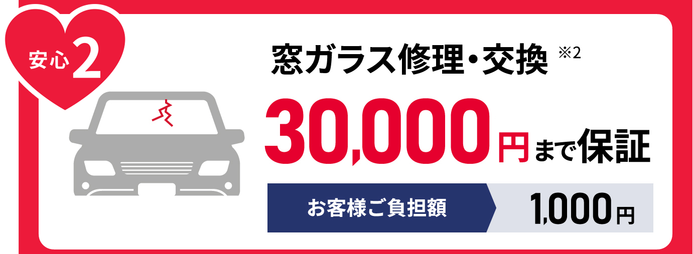 安心2 窓ガラス修理・交換 30,000円まで保証 お客様ご負担額1,000円