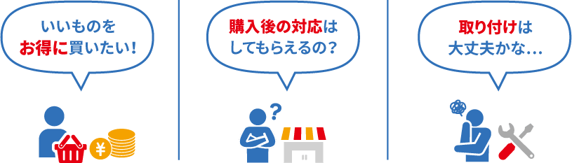 いいものをお得に買いたい！購入後の対応はしてもらえるの？取り付けは大丈夫かな…